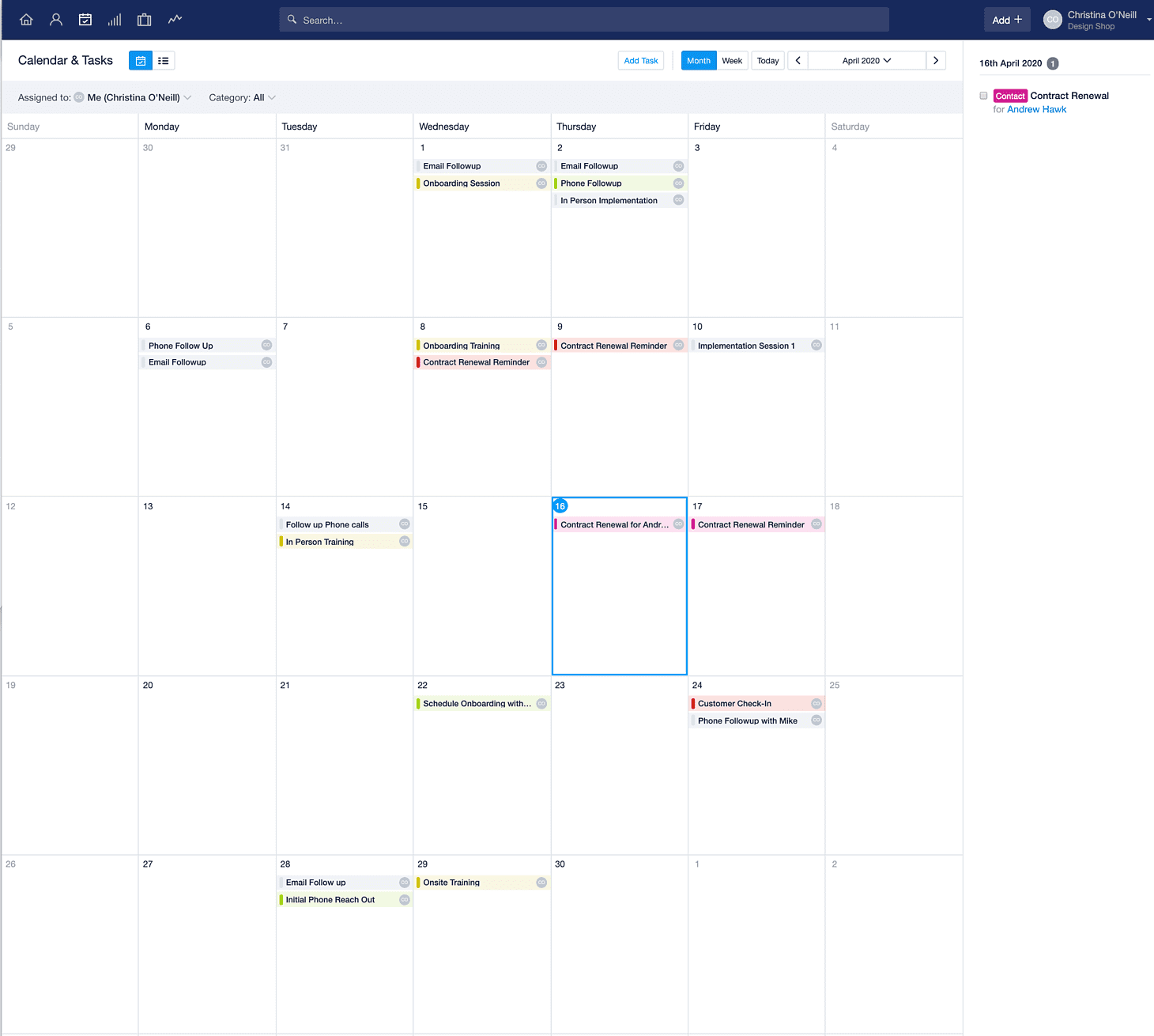 Día resaltado en la vista del calendario