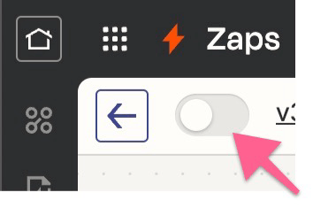 showing button to turn on and publish zap