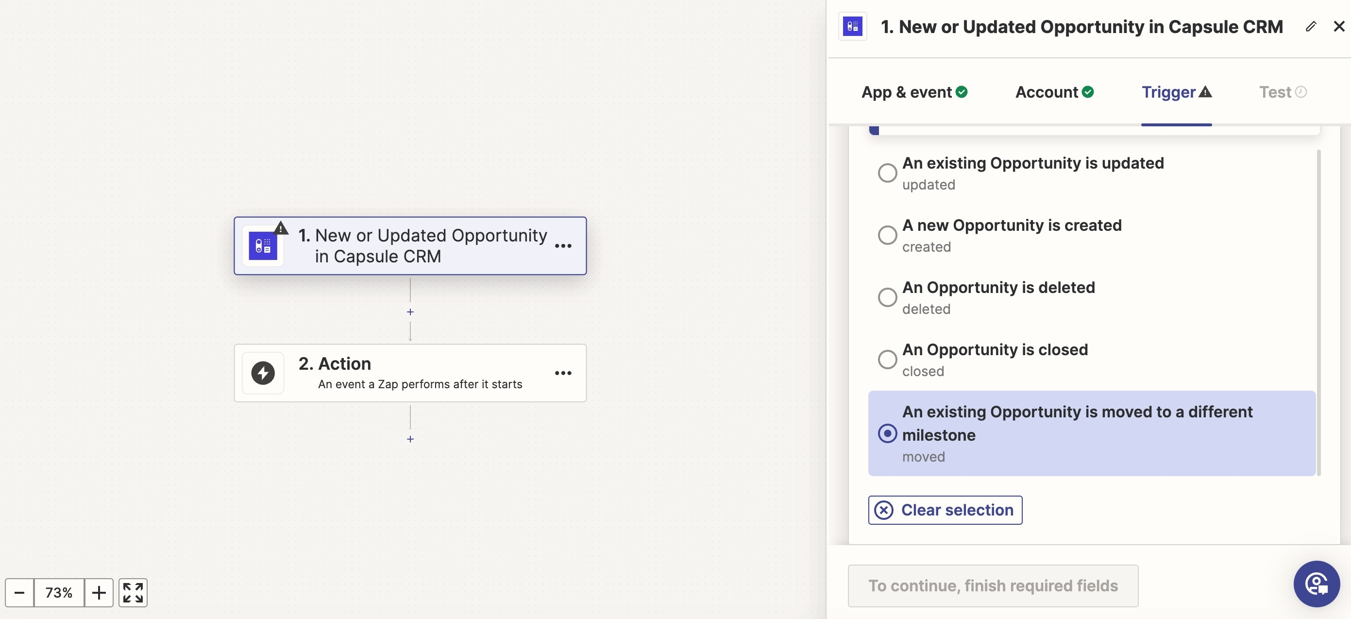 Screenshot showing the trigger for opportunity milestone change