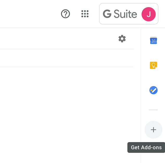 G Suite sidebar with 'get Add-ons' highlighted