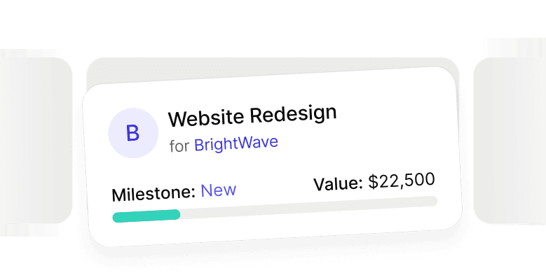 Kanban card example in Capsule CRM sales pipeline showing progress towards a milestone