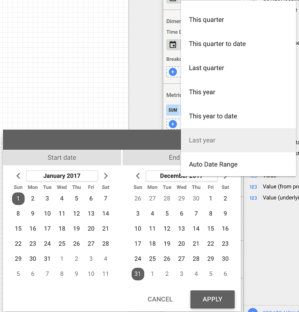 Selector de calendario para elegir un intervalo de fechas personalizado.