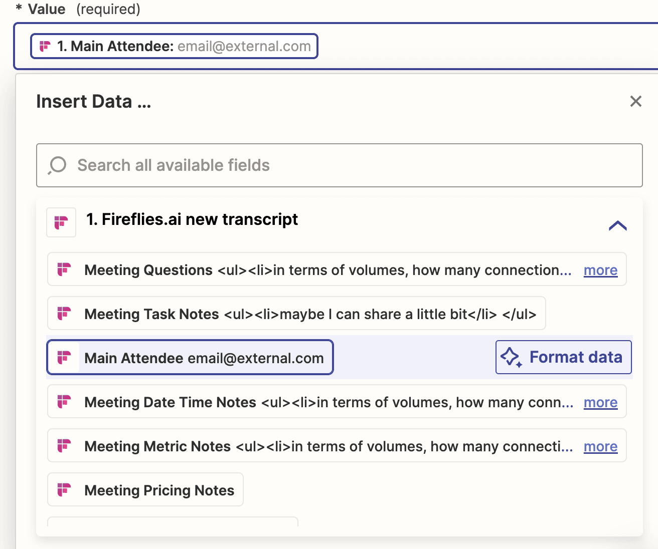 showing recipient signers email field search and select