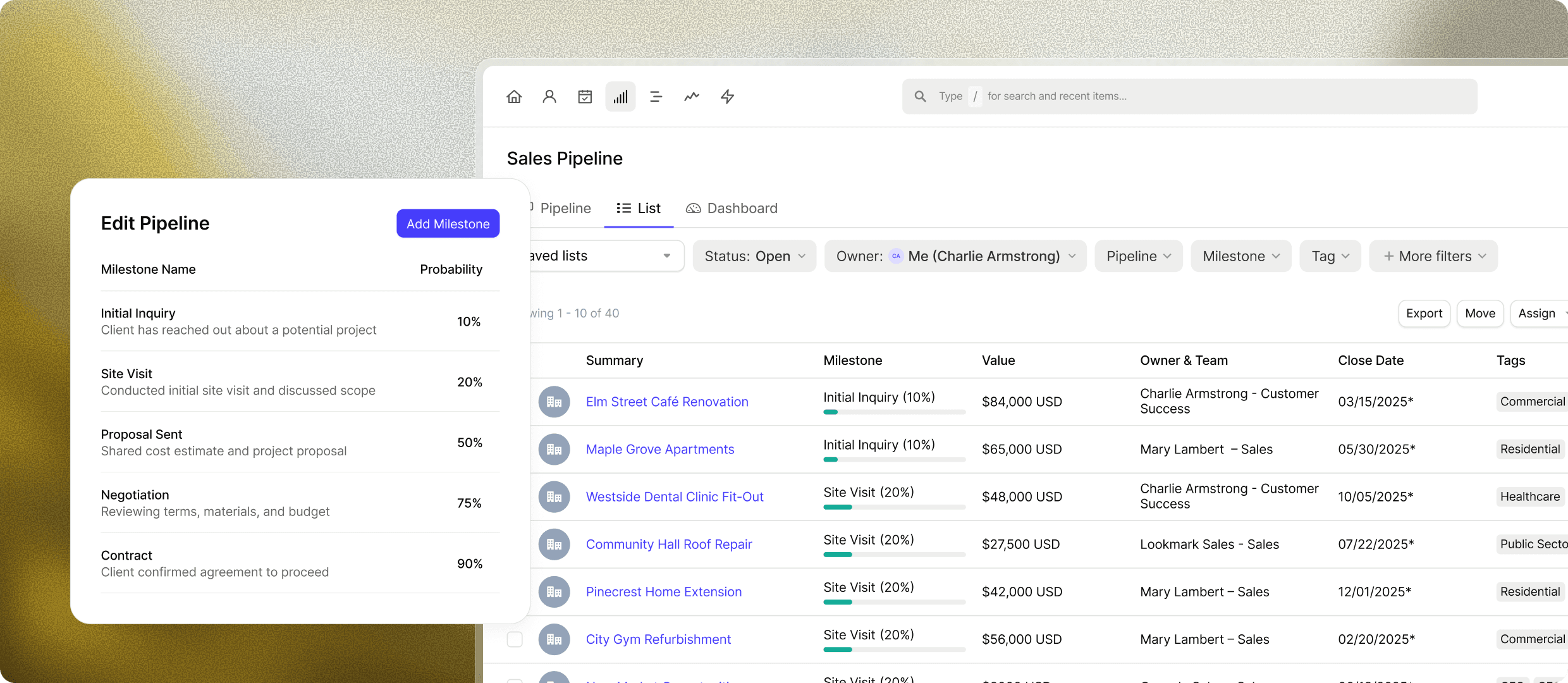 Sales pipeline screenshot